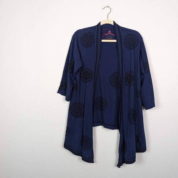 Johnny Was Navy Black Embroidered Draped Open Cardigan Size XS - Picture 3 of 7